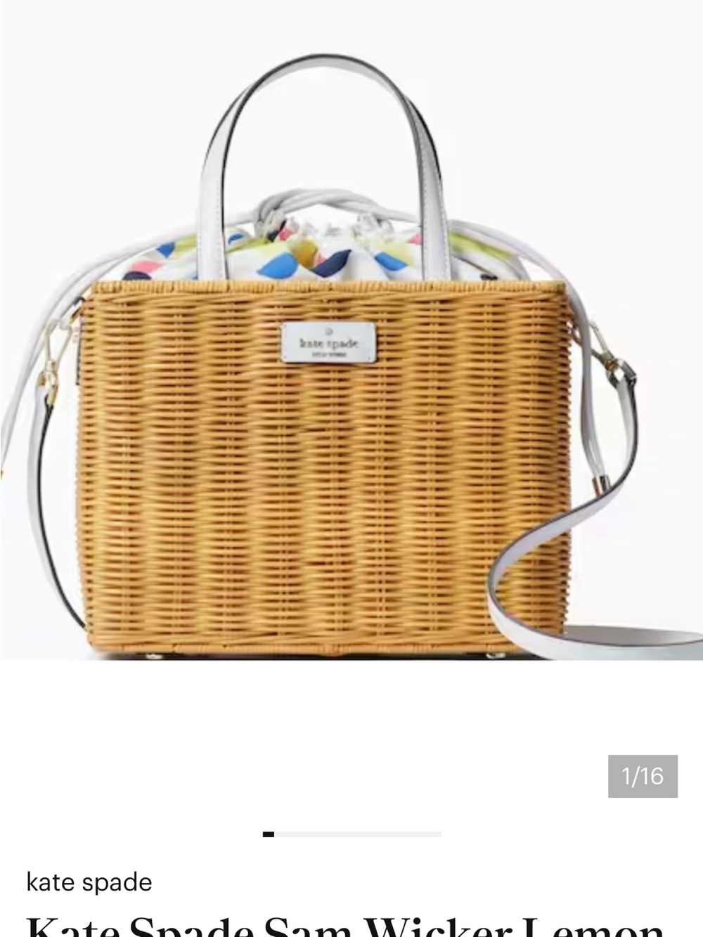kate spade Wicker Crossbody with White Trim and Multicolor Drawstring